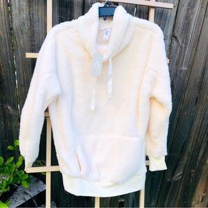 NEW Athletic Collection Womens Fleece Pullover Cowl Neck S Egret